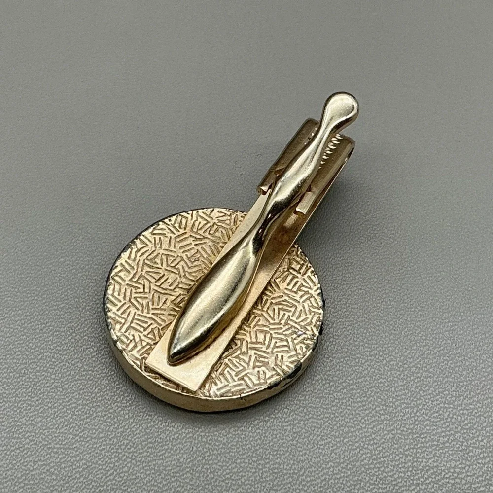 Vintage Court Jester Tie Clip Gold Tone Black Enamel Novelty Men's Tie Bar